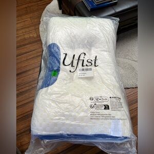 Cream and Blue Bedding Pillow. For neck and back.